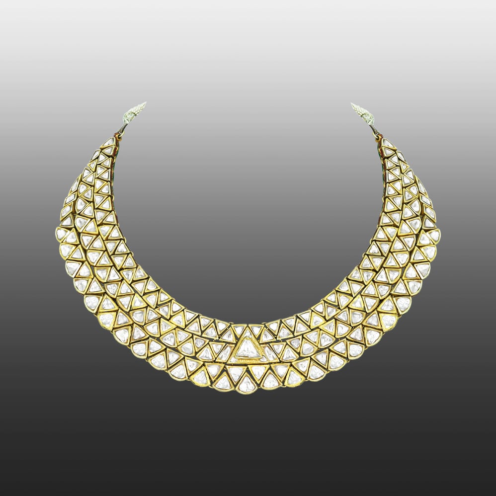 Geometric Polki Collar Necklace with Gold Framework